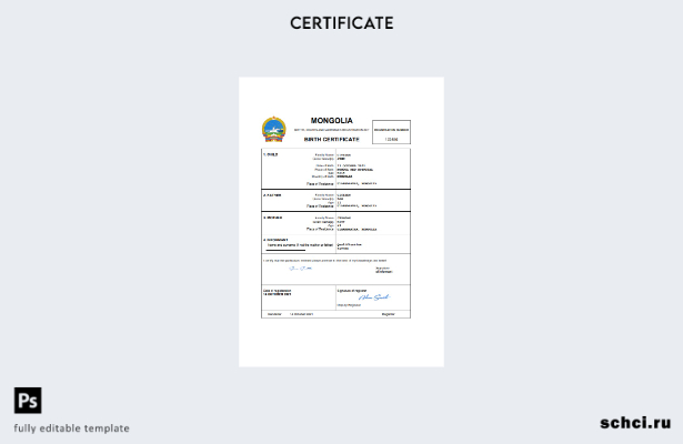 цифровая загрузка свидетельства о рождении в Монголии, шаблон Word и PDF
